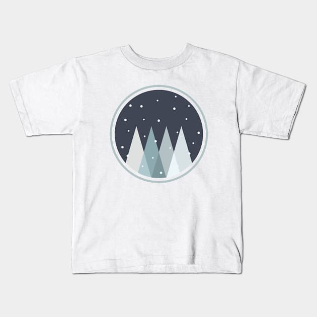 Snow on Pine Forest Kids T-Shirt by Dellan